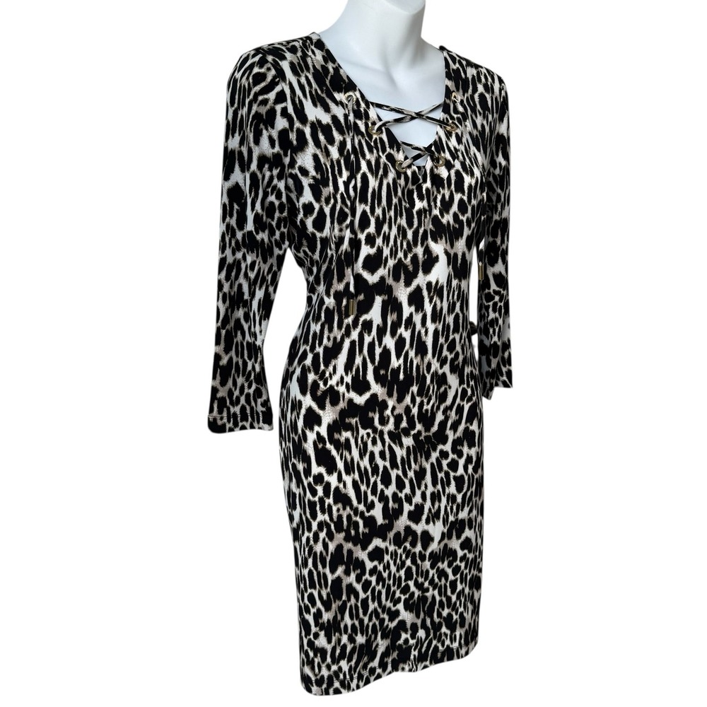 Calvin Klein Womens‎ Leopard Dress Sz 6 Mob Wife Italian Glam Animal Print Money - Picture 9 of 16